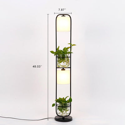 Industrial Cylinder Fabric 2-Light Plant Hydroponics Standing Floor Lamps