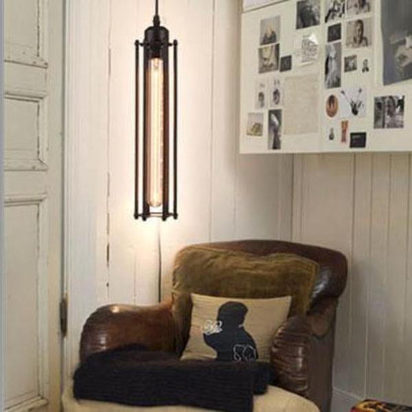 Lámpara colgante de 1 luz con flauta larga de hierro forjado vintage 