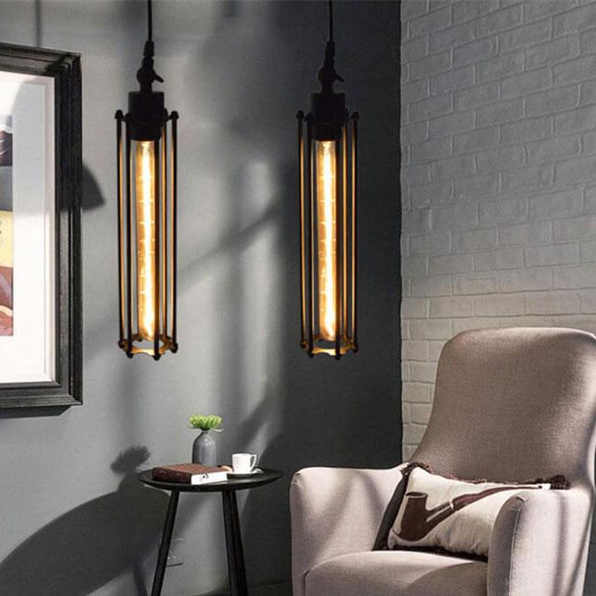 Vintage Wrought Iron Long Flute 1-Light Pendant Light