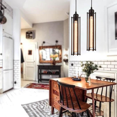 Vintage Wrought Iron Long Flute 1-Light Pendant Light