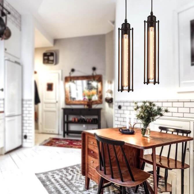Vintage Wrought Iron Long Flute 1-Light Pendant Light