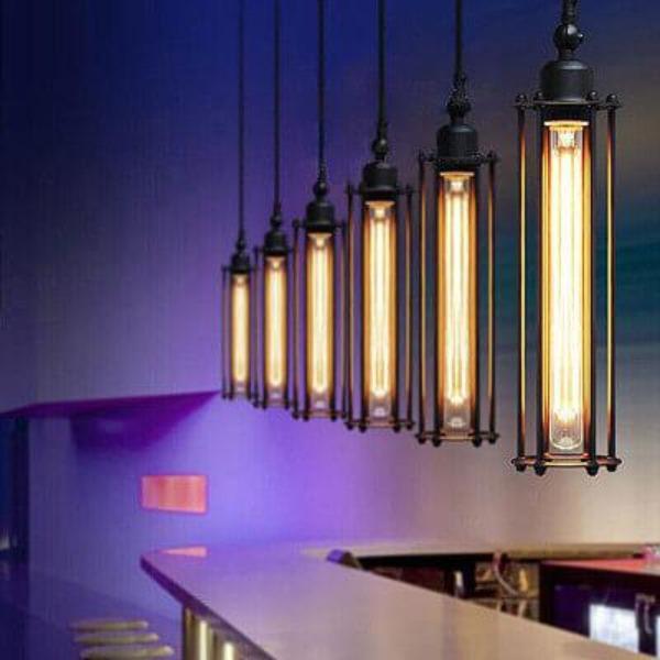 Lámpara colgante de 1 luz con flauta larga de hierro forjado vintage 