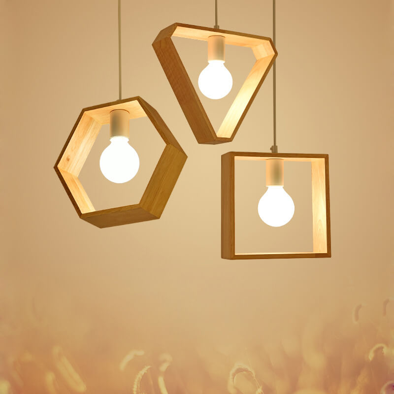 Nordic Minimalist Wooden 1-Light Geometric Pendant Light