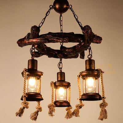 Vintage Nautical 3/7-Light Metal Lantern Chandeliers