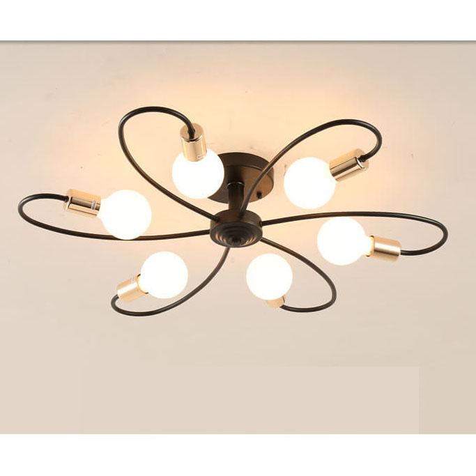 Wrought Iron 6-Light Petal Shaped Semi-Flush Mount Lighting