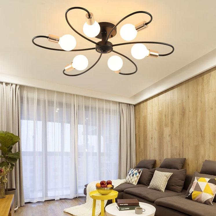 Wrought Iron 6-Light Petal Shaped Semi-Flush Mount Lighting