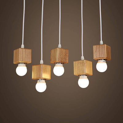 Minimalist Square Wooden Hanging 1-Light Pendant Light