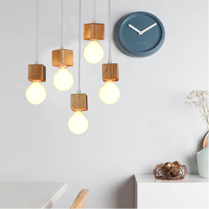 Minimalist Square Wooden Hanging 1-Light Pendant Light