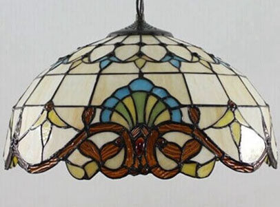 Vintage Tiffany Stained Glass Dome 1-Light Pendant Light