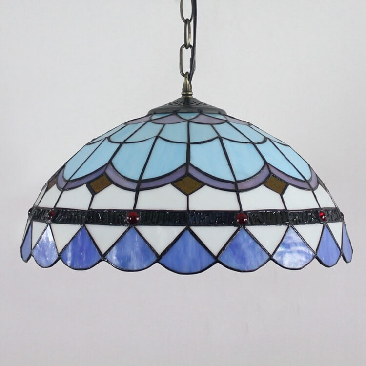 Luminaire suspendu dôme à 1 lumière en verre bleu Tiffany 
