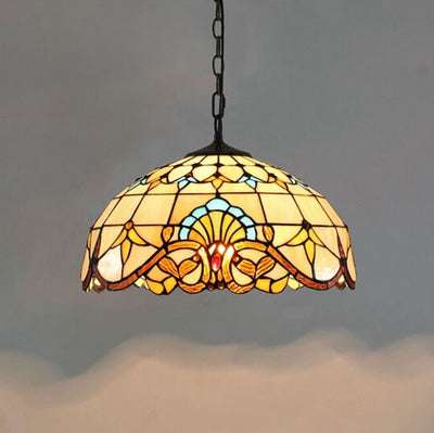 Vintage Tiffany Stained Glass Dome 1-Light Pendant Light