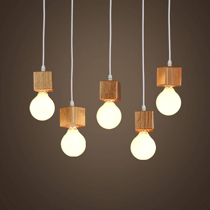 Minimalist Square Wooden Hanging 1-Light Pendant Light