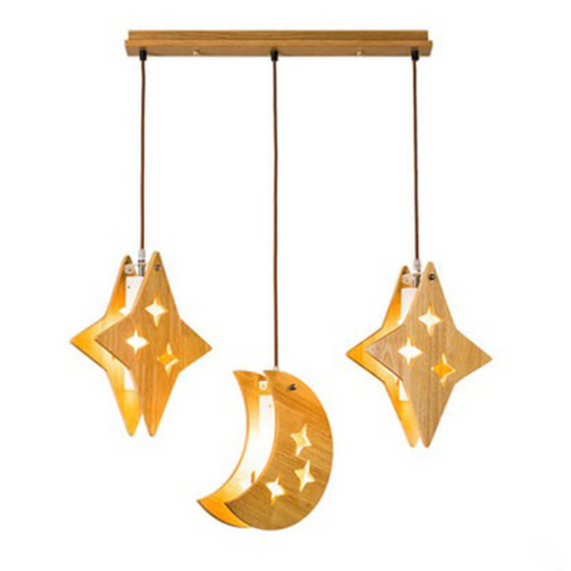 Nordic Wooden 3-Light Moon/Star Chandeliers