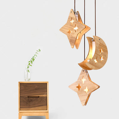 Nordic Wooden 1-Light Single Moon/Star Pendelleuchte 