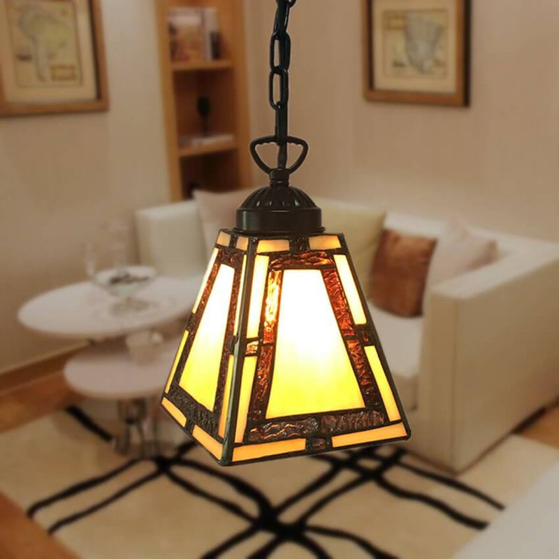 Tiffany Stained Glass 1-Light Geometric Pendant Light