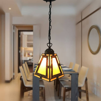 Tiffany Stained Glass 1-Light Geometric Pendant Light