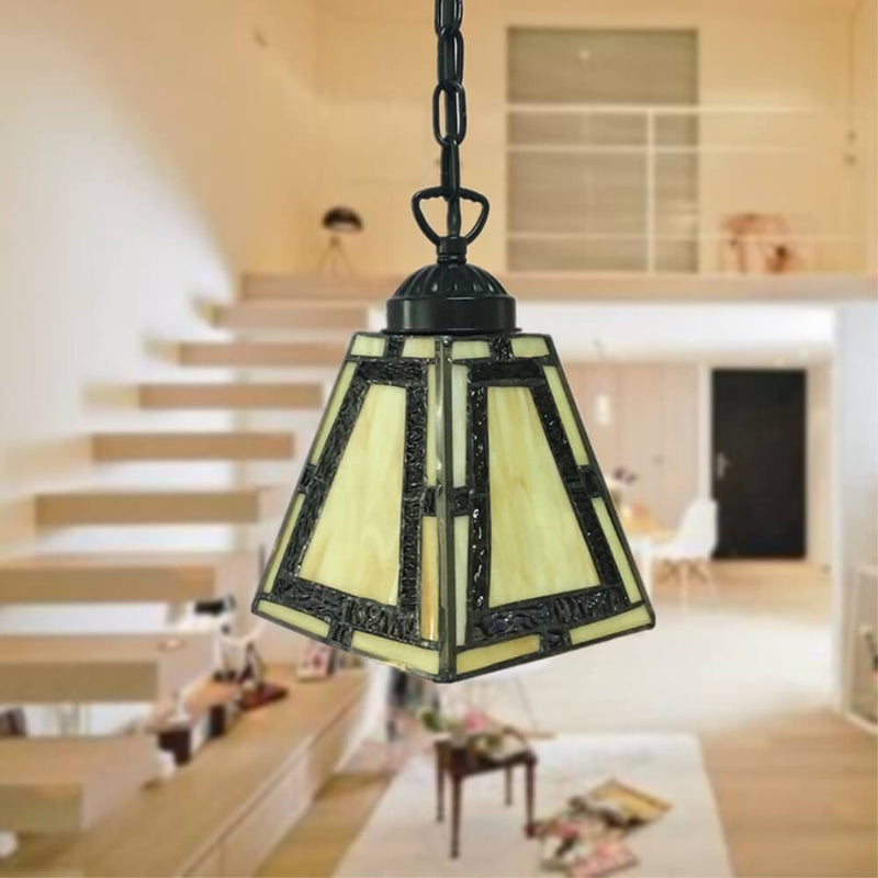 Tiffany Stained Glass 1-Light Geometric Pendant Light