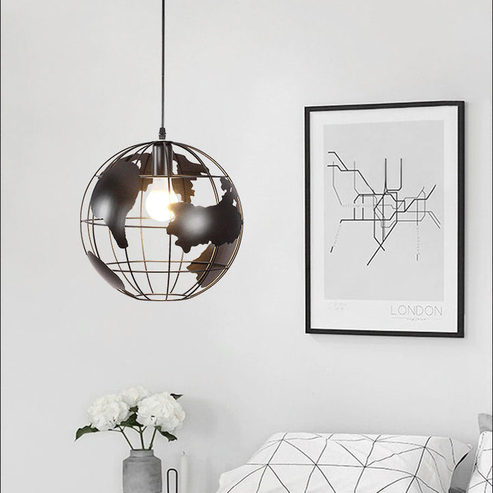 Abat-jour en métal en forme de Terre 1 lumière suspension globe 