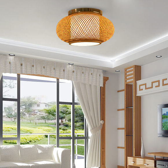 Bamboo Weaving Circle 1-Light LED Flush Mount Lighting