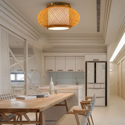 إضاءة LED دائرية بتصميم نسج الخيزران 