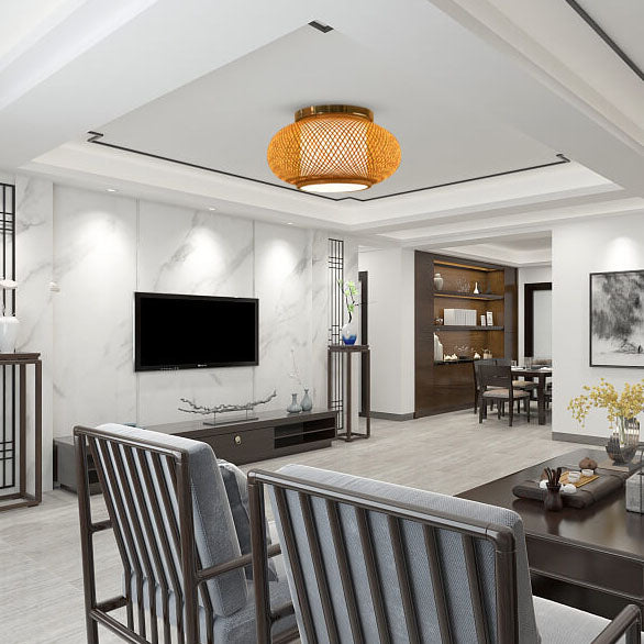إضاءة LED دائرية بتصميم نسج الخيزران 