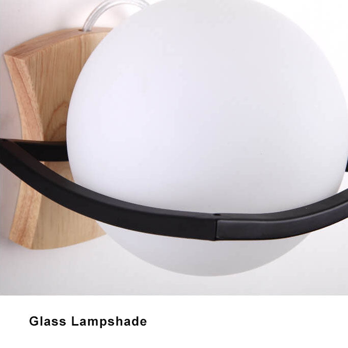 Glaskugel 1-Licht Holzsockel Wandleuchte mit Arm 
