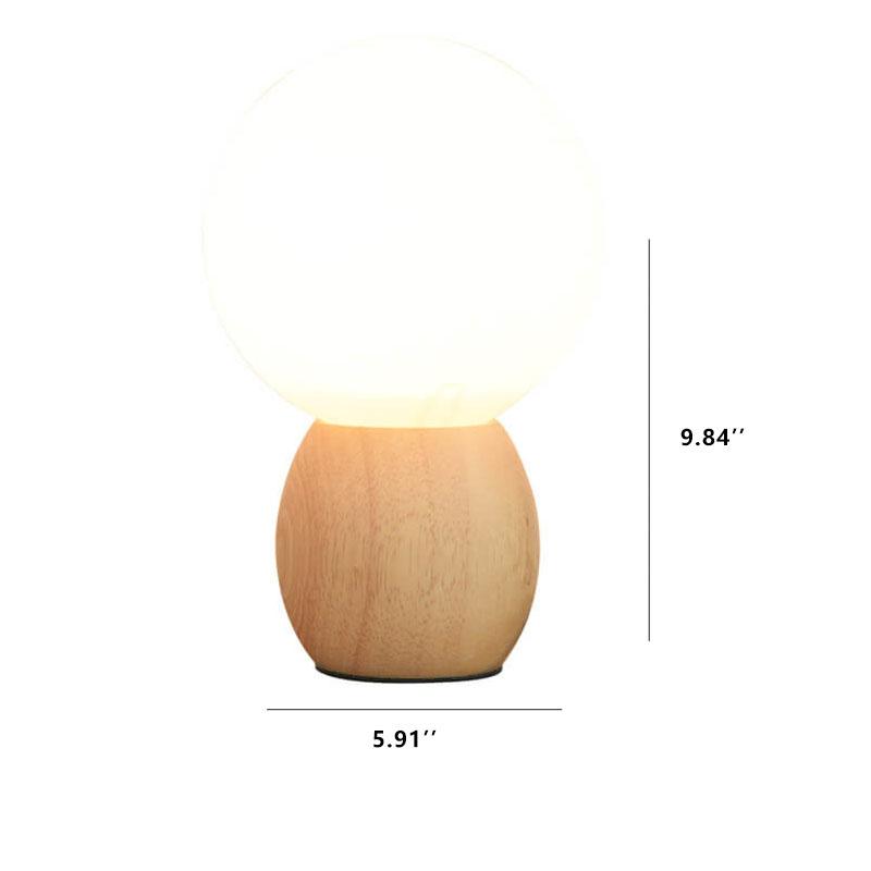 Nordic Solid Wood Milk White Glass Orb 1-Light Table Lamp