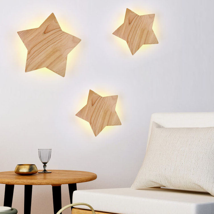 Star Shaped Wooden 1-Light Mood LED Wall Sconce Lamp