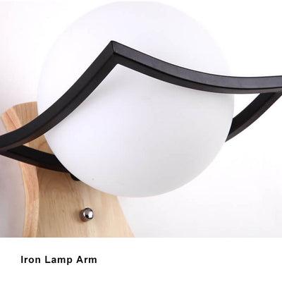 Glass Ball 1-Light Wooden Base Armed Sconce Lamp