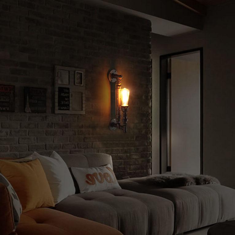 Industrial Retro Rust Pipe 1-Light Wall Sconce Lamps