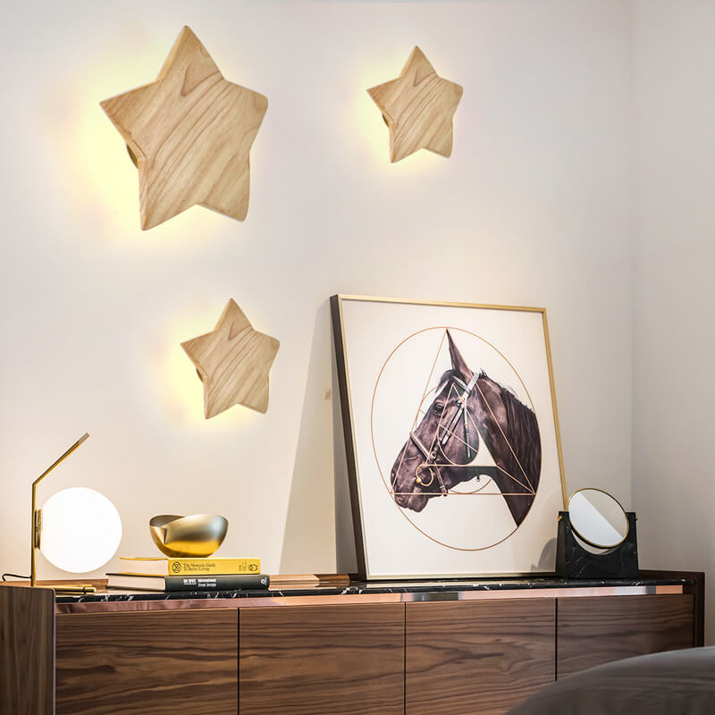 Star Shaped Wooden 1-Light Mood LED Wall Sconce Lamp