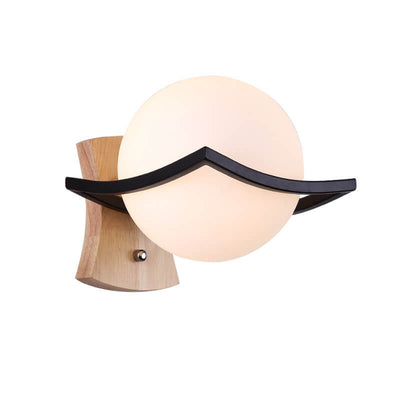 Glass Ball 1-Light Wooden Base Armed Sconce Lamp