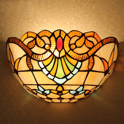 European Tiffany Stained Glass Bowl Shape 1-Light Wall Sconce Lamp