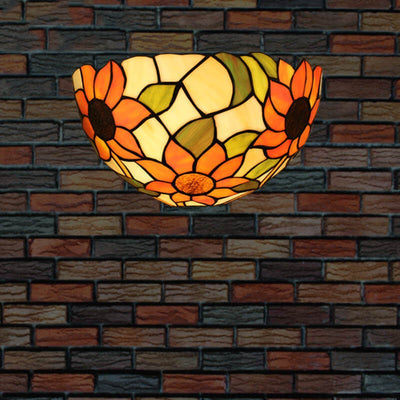 Lámpara de Aplique de Pared de 1 Luz con Forma de Cuenco de Vidrio Tiffany Europeo 