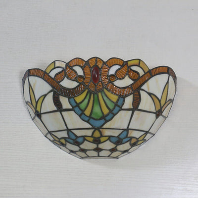 European Tiffany Stained Glass Bowl Shape 1-Light Wall Sconce Lamp