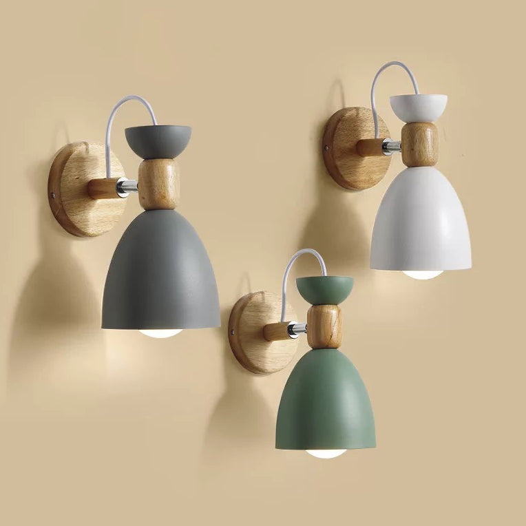 Aplique de pared de 1 luz con base de madera maciza de macaron nórdico 