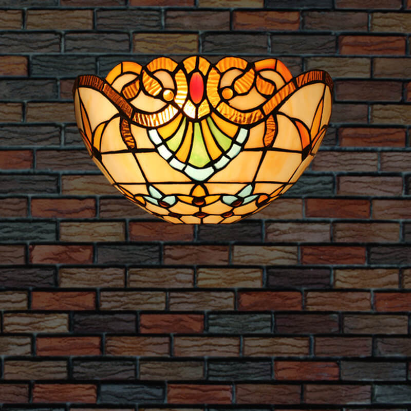 European Tiffany Stained Glass Bowl Shape 1-Light Wall Sconce Lamp