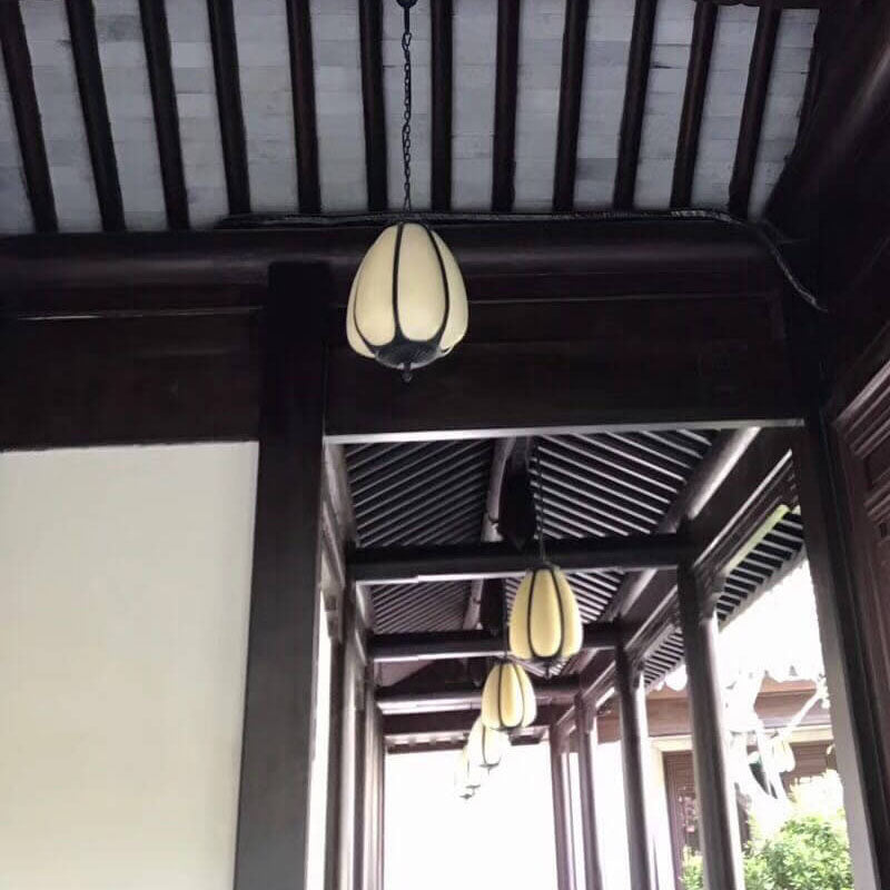 Lámpara colgante exterior de 1 luz con pantalla de calabaza de jade de imitación moderna 