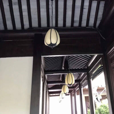 Modern Imitation Jade Shade Pumpkin 1-Light Outdoor Pendant Light