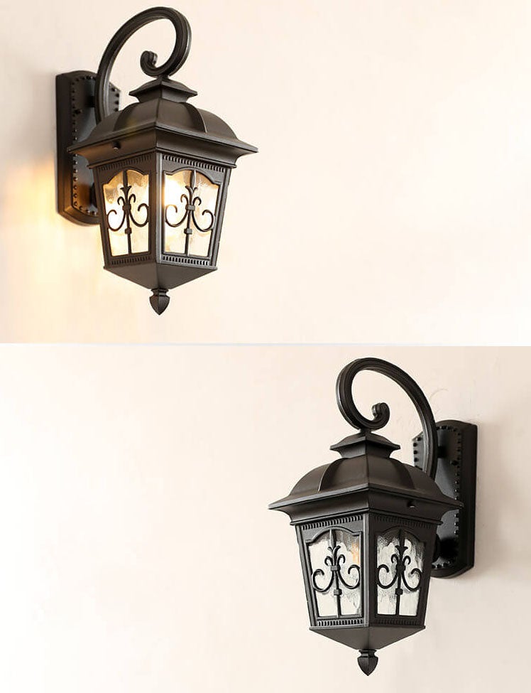 European-style Vintage Square Lantern Outdoor Waterproof Wall Sconce Lamp