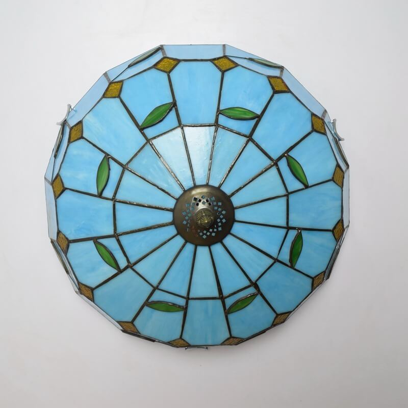 Tiffany Blau Mediterranes Buntglas 3-Licht Deckenleuchte 