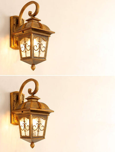 European-style Vintage Square Lantern Outdoor Waterproof Wall Sconce Lamp