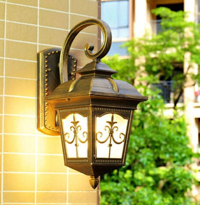 European-style Vintage Square Lantern Outdoor Waterproof Wall Sconce Lamp