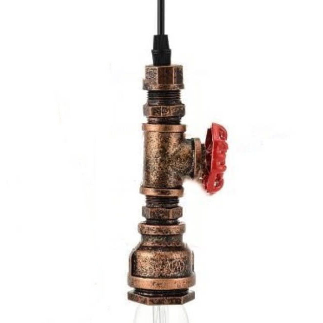 Lámpara colgante de 1 luz con tubería de agua industrial retro de metal envejecido 