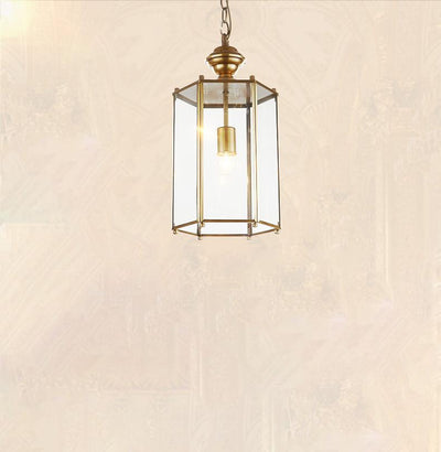 Vintage Brass Glass Cylinder Shade 1-Light Hanging Lantern Pendant Light