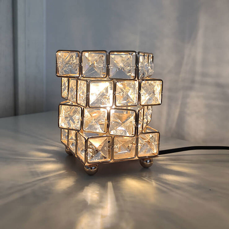 Lampe de table décorative à 1 lumière avec cube en cristal créatif et plume d&