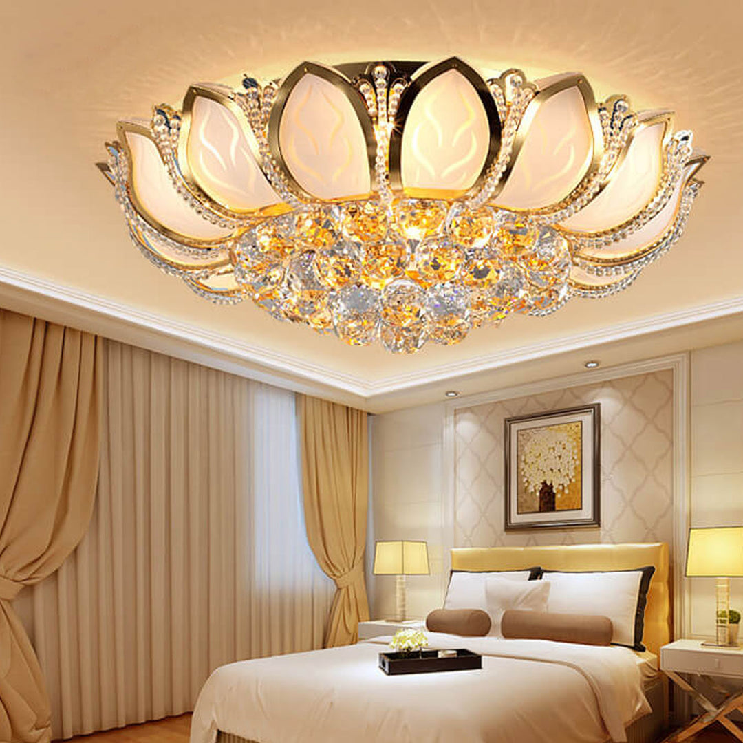 Modern Minimalist Round Lotus Crystal Flush Mount Ceiling Light