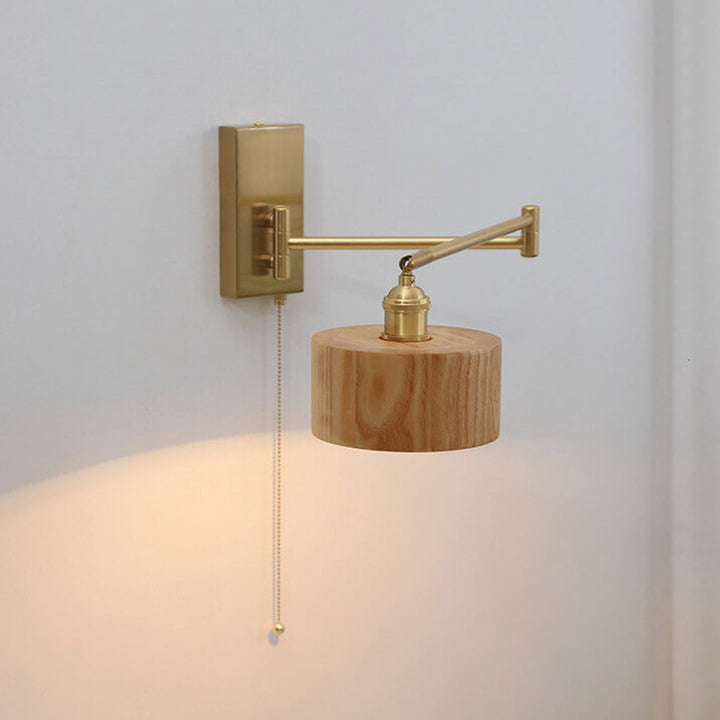 Nordic Vintage Holz-Metall-Stab Zugschalter Drehbare 1-Licht Wandleuchte 
