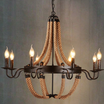 Lustres rétro créatifs en fer forgé avec corde de 6/8 lumières 