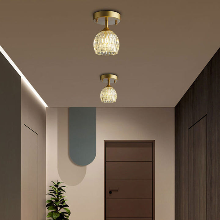 Dôme en verre texturé nordique 1 lumière semi-encastrée pour plafond 